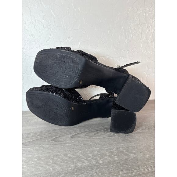 Kelly & Katie Liliena Platform Sandals Black Rhinestones Sparkle Block Heel 9.5M - Picture 7 of 8
